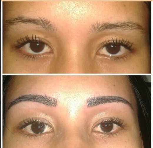 Antes e depois de design de sobrancelhas